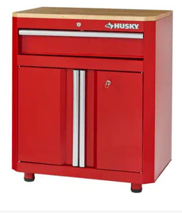 lot 51787 image: 24-Gauge Steel 1-Drawer 2-Door Garage Base Cabinet, Red