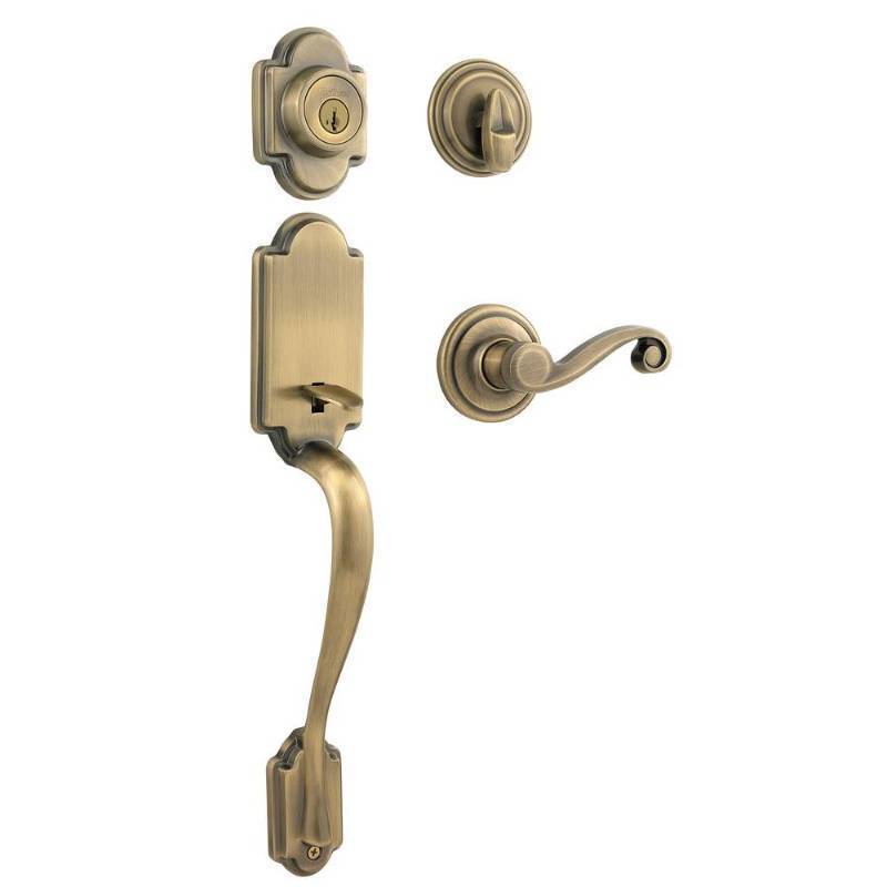 lot 4270 image: Kwikset Arlington Single Cylinder Handleset with Lido Lever in Antique Brass