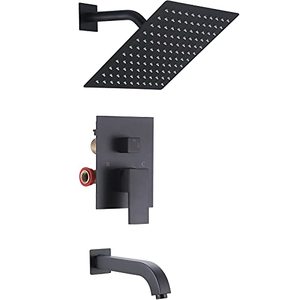 lot 1223 image: VALISY Modern Matte Black Bathtub and Shower Faucet Set, Bathroom Shower System with 10-Inch Rain Shower Head and Bath Tub Spout Single Handle Trim Kit Fixtures Combo (Brass Valve Included)