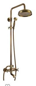 lot 1234 image: gotonovo Antique Brass Shower Fixture 8 Inch Rainfall Shower Head with Handheld Spray Dual Knobs Mixer Bathroom Triple Function Double Knobs Shower Combo Set Wall Mount