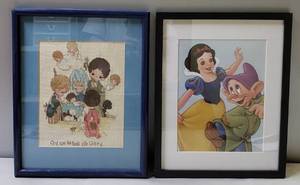 lot 137 image: Framed Childrens Pictures #11, 1 Is Cross Stitched Precious Moments, (15x 12)