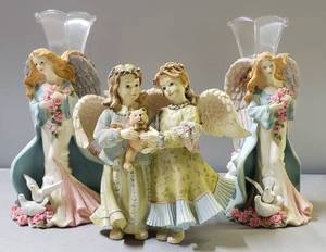 lot 154 image: Angel Decor, (VasesCandle Holders8.5 x 4 & Girls6.5 x 5.5)