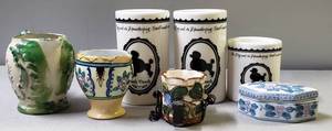 lot 156 image: Misc. Home Dcor #4, Including Hand Painted Miniature Pitcher, (3 x 3.5, Does have a very small chip. Shown in photo), Small Ceramic Jewelry Box, (3.5 x 1.5 x 3) & Candle Holders, (4.5 x 2.75 & 3 x 2.75)