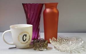 lot 163 image: Miscellaneous Home Dcor #9, Including C Coffee Mug & Vases, (Purple8 x 5)