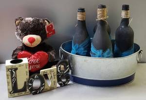 lot 164 image: Miscellaneous Home Decor #10, Including Love You Plush Bear, (11H) & Bucket WBottles, (13H)
