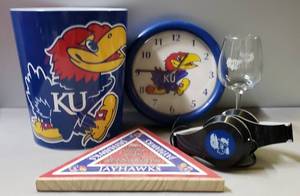 lot 188 image: KU Collectable Items, Including Headphones, Trashcan & Clock