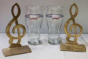 lot 189 image: Glasses & Musical Book Ends (Book Ends are 4x2x7.5)