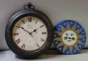 lot 196 image: Wall Clocks, Dupont & Allard (19 x 17 x 3.5) & Sun (1 x 11.75)