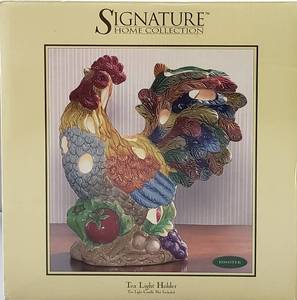 lot 3 image: Signature Home Collection Rooster Tea Light Holder, (10 x 8.5)