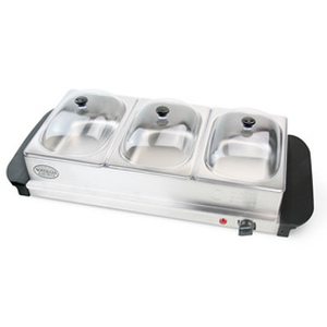lot 7 image: Living by Nostalgia Mini 3-Station Buffet Server with Warming Tray, BCD332