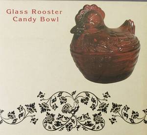 lot 20 image: RedGlass Rooster Candy Bowl, (6 x 6)