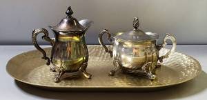 lot 26 image: Silver Sugar Bowl, Creamer & Tray 15.25 x 10.5 (Unauthenticated) #3