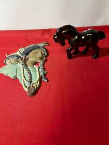 lot 193 image: Ceramic Indian Woman WChild (12x 7) & Horse (5 x 7)