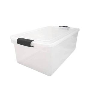lot 1942 image: Homz 66 Qt. Latching Plastic Storage Container, ClearGrey, Set of 2