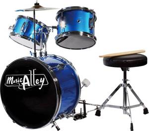 lot 1954 image: Music Alley 3 Piece Kids Drum Set With Throne Cymbal Pedal & Drumsticks Blue ...