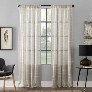 lot 2033 image: Clean Window Twill Stripe Anti-Dust Curtain Panel Pair, 52 x 95