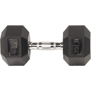 lot 2042 image: Sporzon Exercise Equipment Rubber Encased Hexagon Handheld Weight Dumbbells with Contoured Non Slip Handles for Home Fitness, Single 35 Pounds