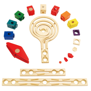 lot 2088 image: Hape Quadrilla Vertigo Wooden Marble Run Race Maze Toy Construction Building Set