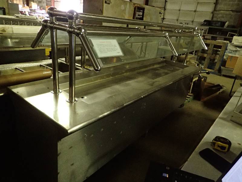 lot 633 image: Stainless Commercial Buffet Line w Sneeze Guard and Drain