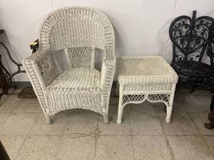 lot 60441 image: white wicker chair and table