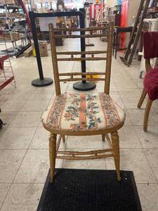 lot 60445 image: wood chair with white orange seat