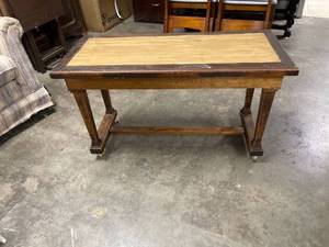 lot 60464 image: small wood table on rollers
