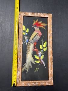 lot 60628 image: vintage bird picture real feathers