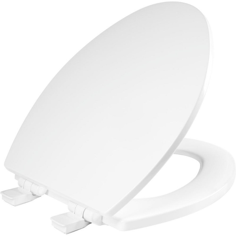 lot 2038 image: BEMIS Atwood Slow Close Enameled Wood Elongated Closed Front Toilet Seat in White Removes for Easy Cleaning and Never Loosens