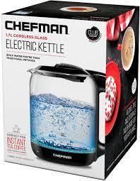 lot 2084 image: Chefman Electric Glass Tea Kettle, Black, 1.7 Liters