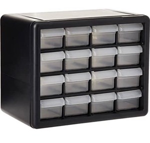 lot 2436 image: Akro-Mils 10116, 16 Drawer Plastic Parts Storage Hardware and Craft Cabinet, 10-12-Inch W x 6-12-Inch D x 8-12-Inch H, Black