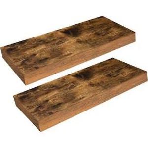 lot 2569 image: HOOBRO Floating Shelves, Wall Shelf Set of 2, 15.7 inch Hanging Shelf with Invisible Brackets, for Bathroom, Bedroom, Toilet, Kitchen, Office, Living Room Decor, Rustic Brown BF40BJ01