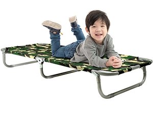 lot 2588 image: GigaTent Kids Junior Cot Portable Folding Travel Bed - Camping Outdoor Hiking RV or School Child Daycare - 60 Long - Includes Travel Bag - Camouflage