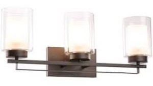 lot 2593 image: Wall Light 3 Light Bathroom Vanity Lighting with Dual Glass Shade in Dark Bronze Indoor Wall Mount Light XiNBEi-Lighting XB-W1195-3-DB
