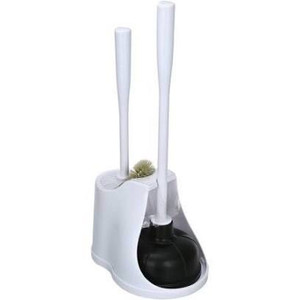 lot 2537 image: Mainstays 3-piece Plastic Toilet Set Plunger, Brush and Storage Caddy
