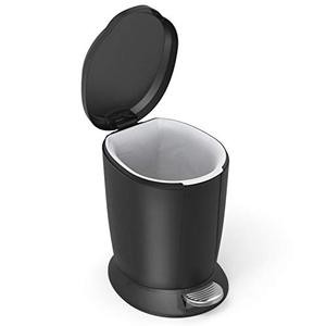 lot 51815 image: simplehuman 6 Liter  1.6 Gallon Round Bathroom Step Trash Can, Black