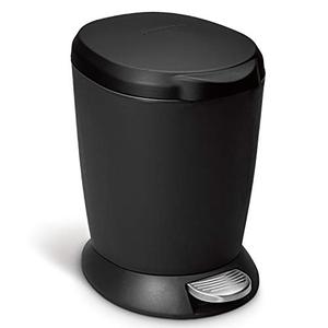 lot 51844 image: simplehuman 1.6 Gallon Compact Plastic Round Bathroom Step Trash Can, Black Plastic