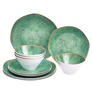 lot 51852 image: Amazon Basics Melamine Dinnerware Set - Teal Weathered Crackle