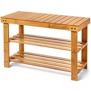 lot 51927 image: Homemaid Living Bamboo 3 Tier Shoe Rack Bench