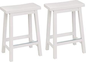 lot 51963 image: Amazon Basics Solid Wood Saddle-Seat Kitchen Counter Height Stool - Set of 2, 24-Inch Height, White