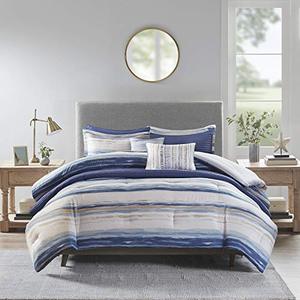 lot 52479 image: Madison Park Marina Printed Seersucker Comforter and Coverlet & 2 decorative pillows, Blue, Cal King