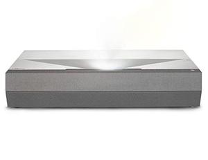 lot 52490 image: Optoma CinemaX P2 4K UHD 169 Laser Home Cinema Ultra-Short Throw Projector with 40W Dolby Digital 2.0 Soundbar, TestedPowers on, Model WB01, MSRP $3,299.00