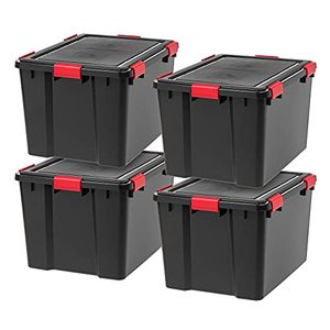 lot 52528 image: IRIS UCB-LLD Weathertight Storage Box, 74 Quart, Black, 4 Pack