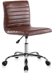 lot 52550 image: PU Leather Office Armless-Computer Swivel Rolling Task Home Low Back, Brown, Retro