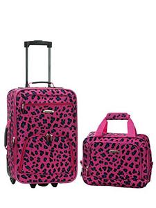 lot 52616 image: Rockland Fashion Softside Upright Luggage Set, Magenta Leopard, 2-Piece,1419