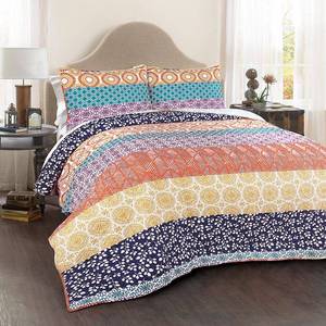 lot 52619 image: Bohemian Stripe 3-Piece Reversible, FullQueen, Quilt Set