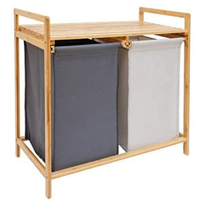 lot 52681 image: Bamboo storage rack with 2 fabric bins