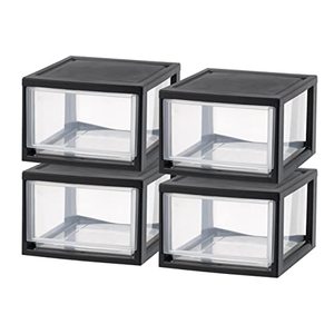 lot 52717 image: IRIS USA MSD-2 Stackable Plastic Storage Drawer, Black, 4 Pack