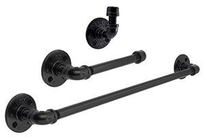 lot 52731 image: 2 - Industrial Pipe Bathroom Hardware Fixture Set by Pipe Decor 3 Piece Kit, Modern Chic Electroplated Black Finish