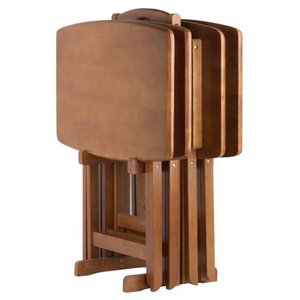 lot 2636 image: Winsome Wood Dylan 5-Piece Oversize Snack Table Set, Teak Finish