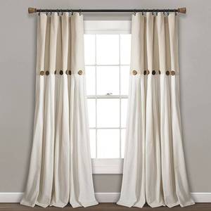 lot 2765 image: Lush Decor Linen Button Farmhouse Chic Solid Color Cotton Blend 3 Rod Pocket&nbsp